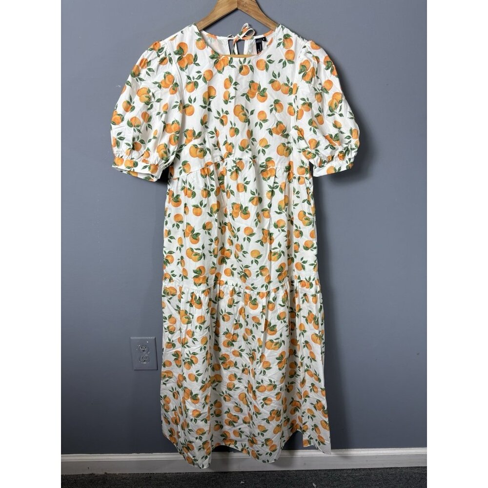 Floral Midi Dress in Orange and White